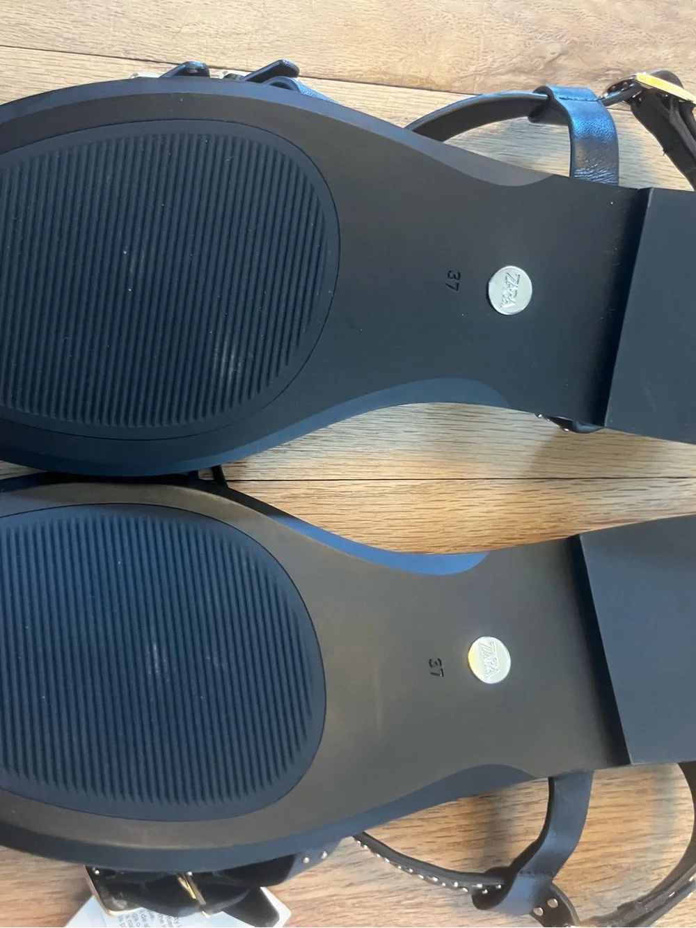 Zara Black Studded Strappy Flat Sandals - Picture 2 of 5
